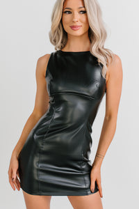 Classy Era Sleeveless Faux Leather Mini Dress (Black) - NanaMacs