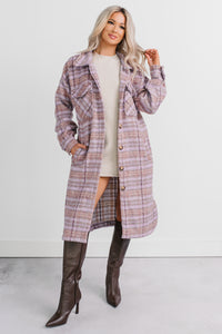 Hold The Calm Plaid Fleece Jacket (Purple Plaid) - NanaMacs