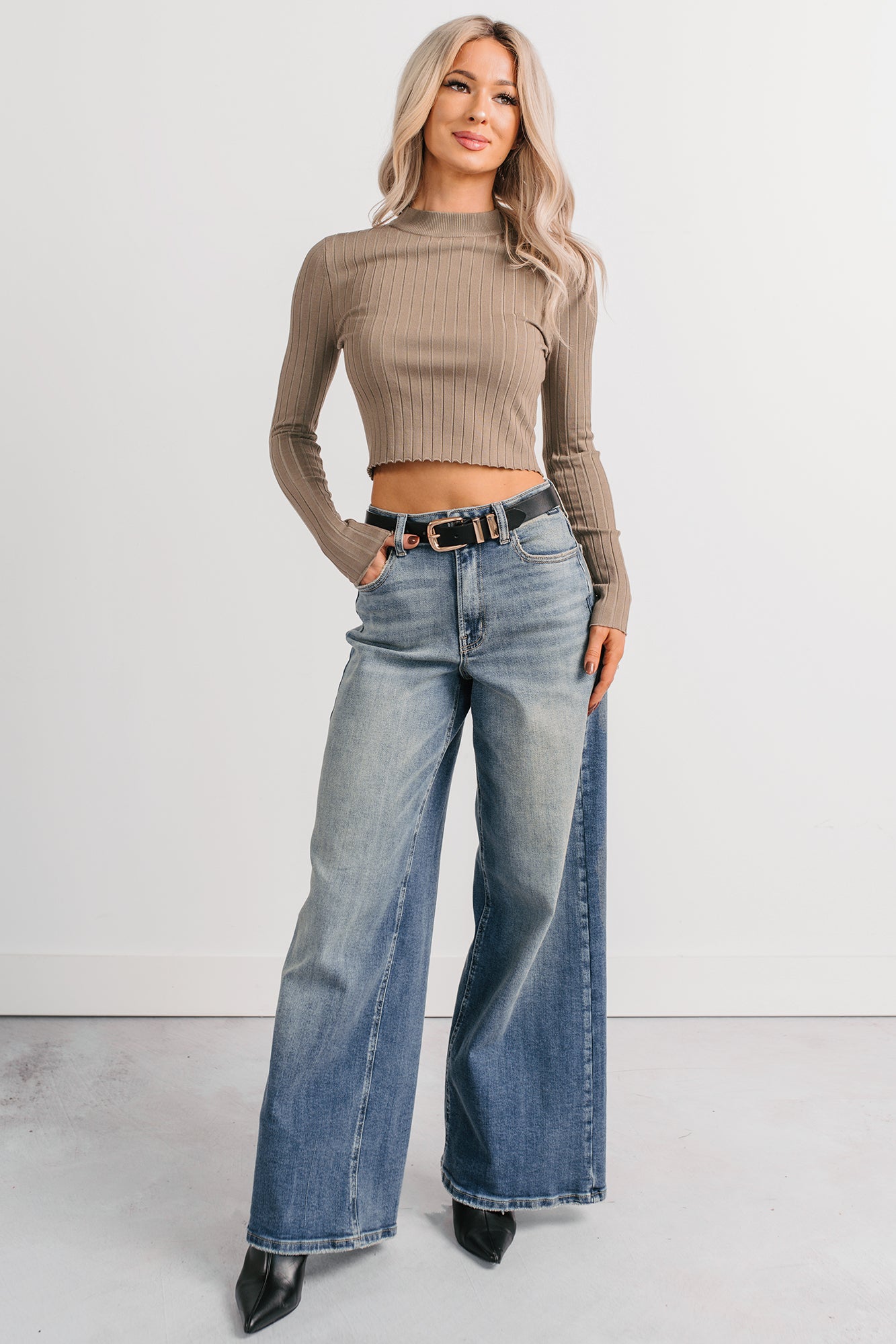 Softly Yours Ribbed Knit Crop Top (Dark Sage) - NanaMacs