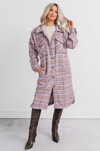 Hold The Calm Plaid Fleece Jacket (Purple Plaid)