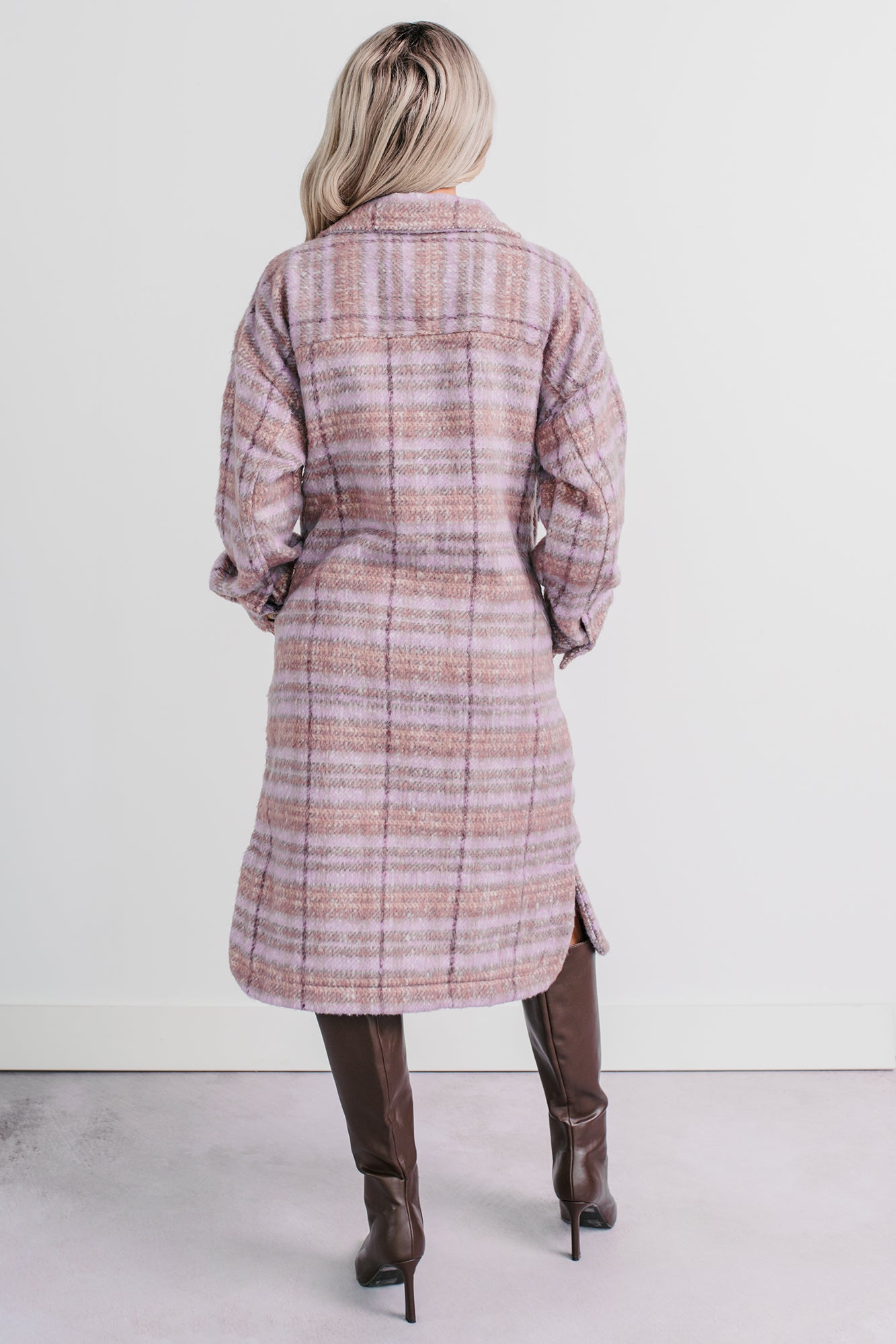 Hold The Calm Plaid Fleece Jacket (Purple Plaid) - NanaMacs