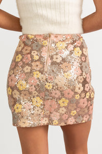 Fresh Picked Floral Sequin Mini Skirt (Champagne)