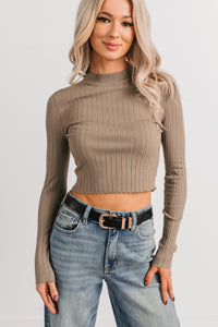 Softly Yours Ribbed Knit Crop Top (Dark Sage) - NanaMacs