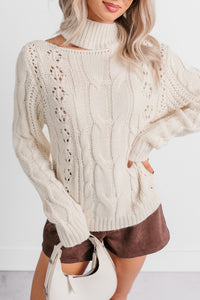 Reasonable Doubts Mock Neck Cable Knit Sweater (Cream) - NanaMacs