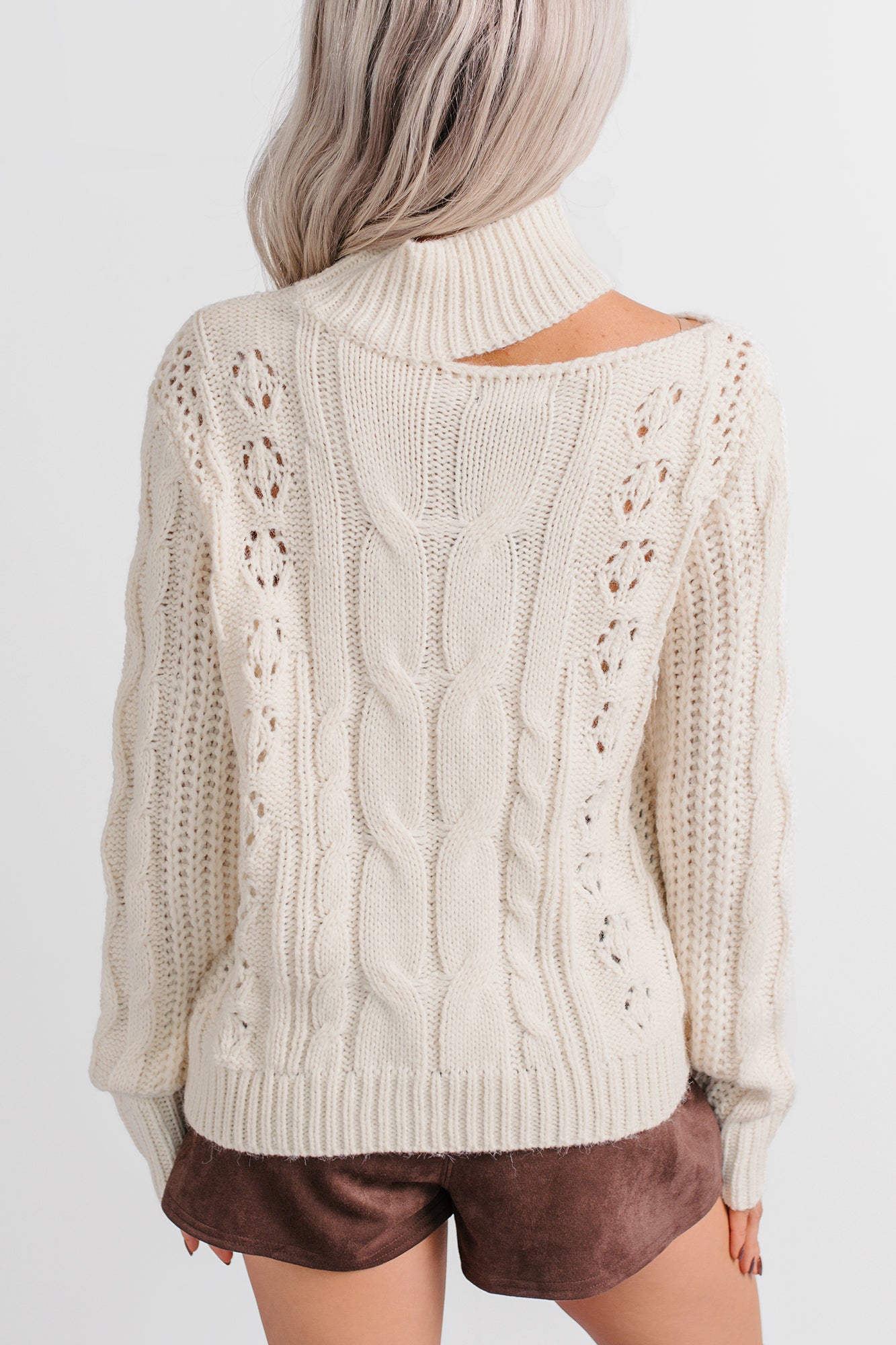 Reasonable Doubts Mock Neck Cable Knit Sweater (Cream) - NanaMacs