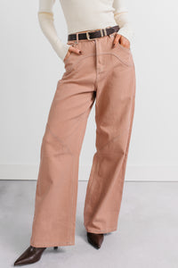Perseus Seam Detailed Wide Leg Jeans (Terracotta) - NanaMacs