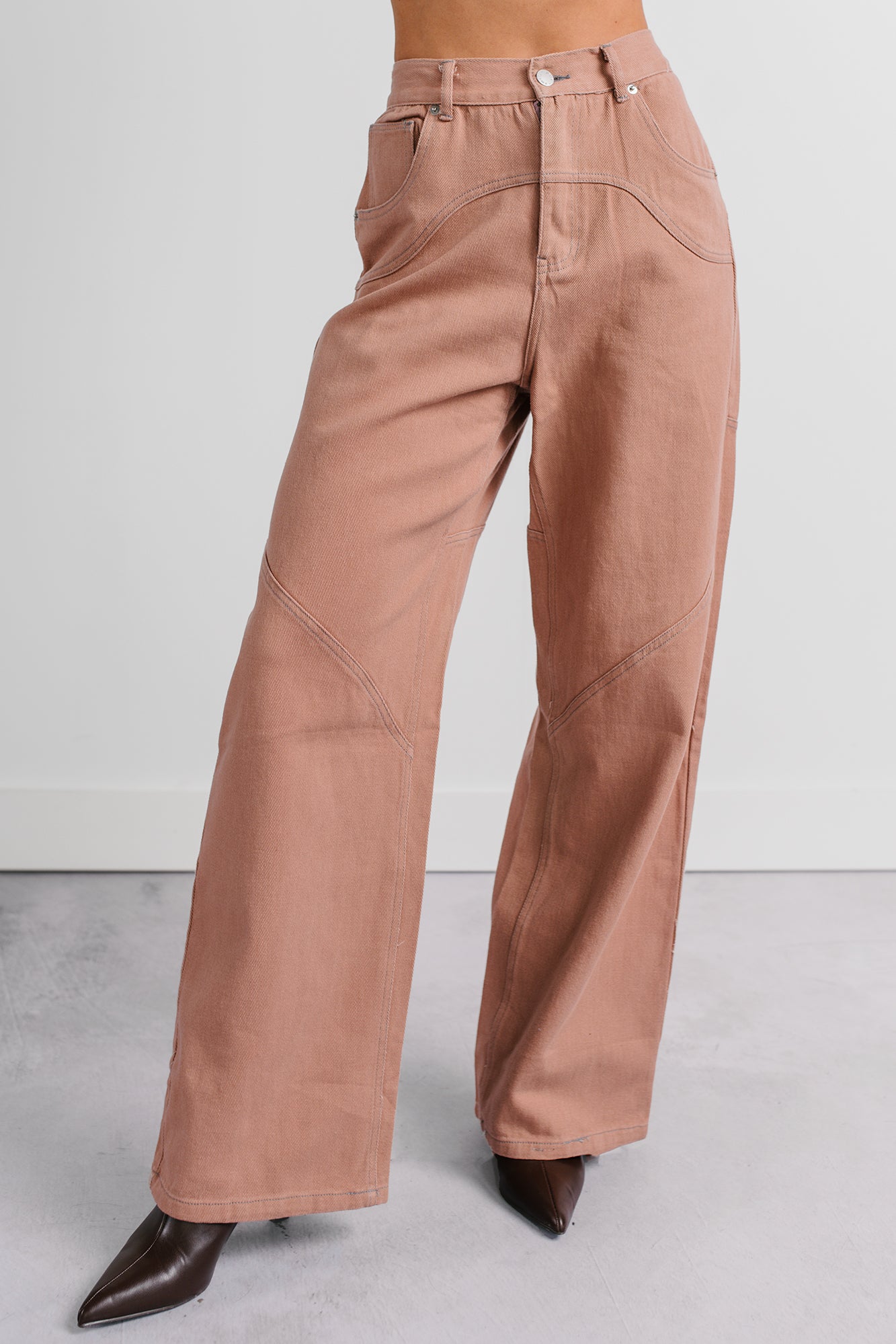Perseus Seam Detailed Wide Leg Jeans (Terracotta) - NanaMacs