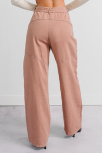 Perseus Seam Detailed Wide Leg Jeans (Terracotta) - NanaMacs