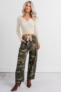 Think Of Me Denim Waist Tie Wide Leg Pants (Camo) - NanaMacs