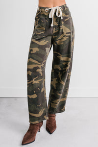 Think Of Me Denim Waist Tie Wide Leg Pants (Camo) - NanaMacs