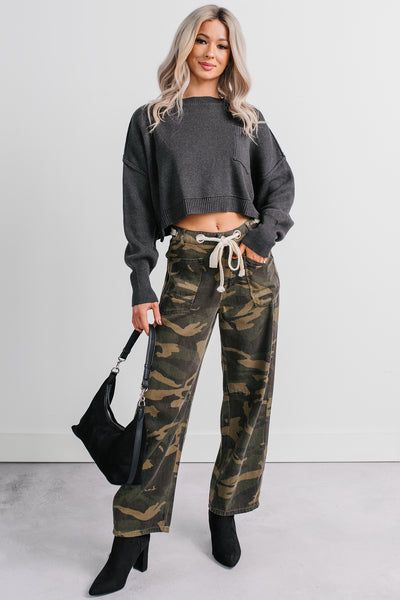 Think Of Me Denim Waist Tie Wide Leg Pants (Camo)