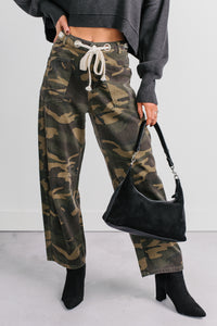 Think Of Me Denim Waist Tie Wide Leg Pants (Camo) - NanaMacs