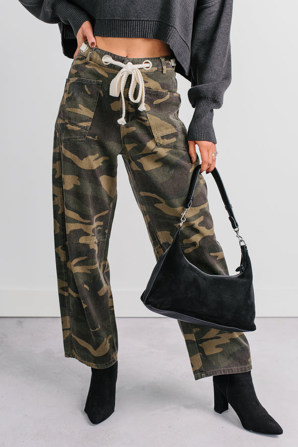 Think Of Me Denim Waist Tie Wide Leg Pants (Camo)