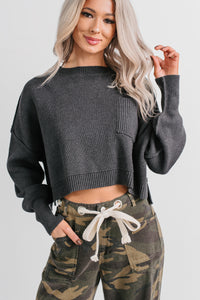 Warm December Ribbed Crop Sweater (Black) - NanaMacs