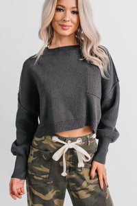 Warm December Ribbed Crop Sweater (Black) - NanaMacs