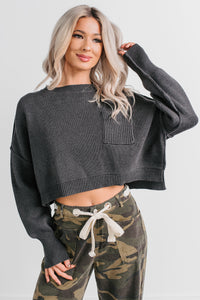 Warm December Ribbed Crop Sweater (Black) - NanaMacs