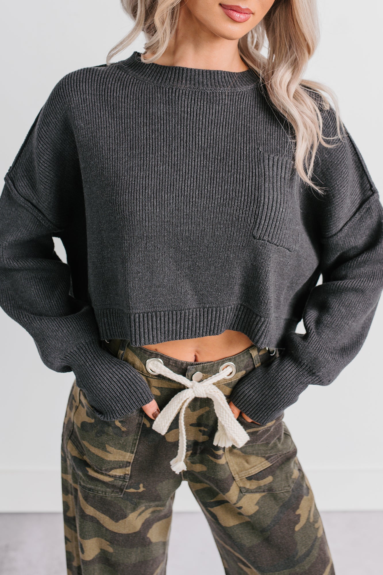Warm December Ribbed Crop Sweater (Black) - NanaMacs