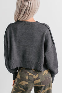 Warm December Ribbed Crop Sweater (Black) - NanaMacs