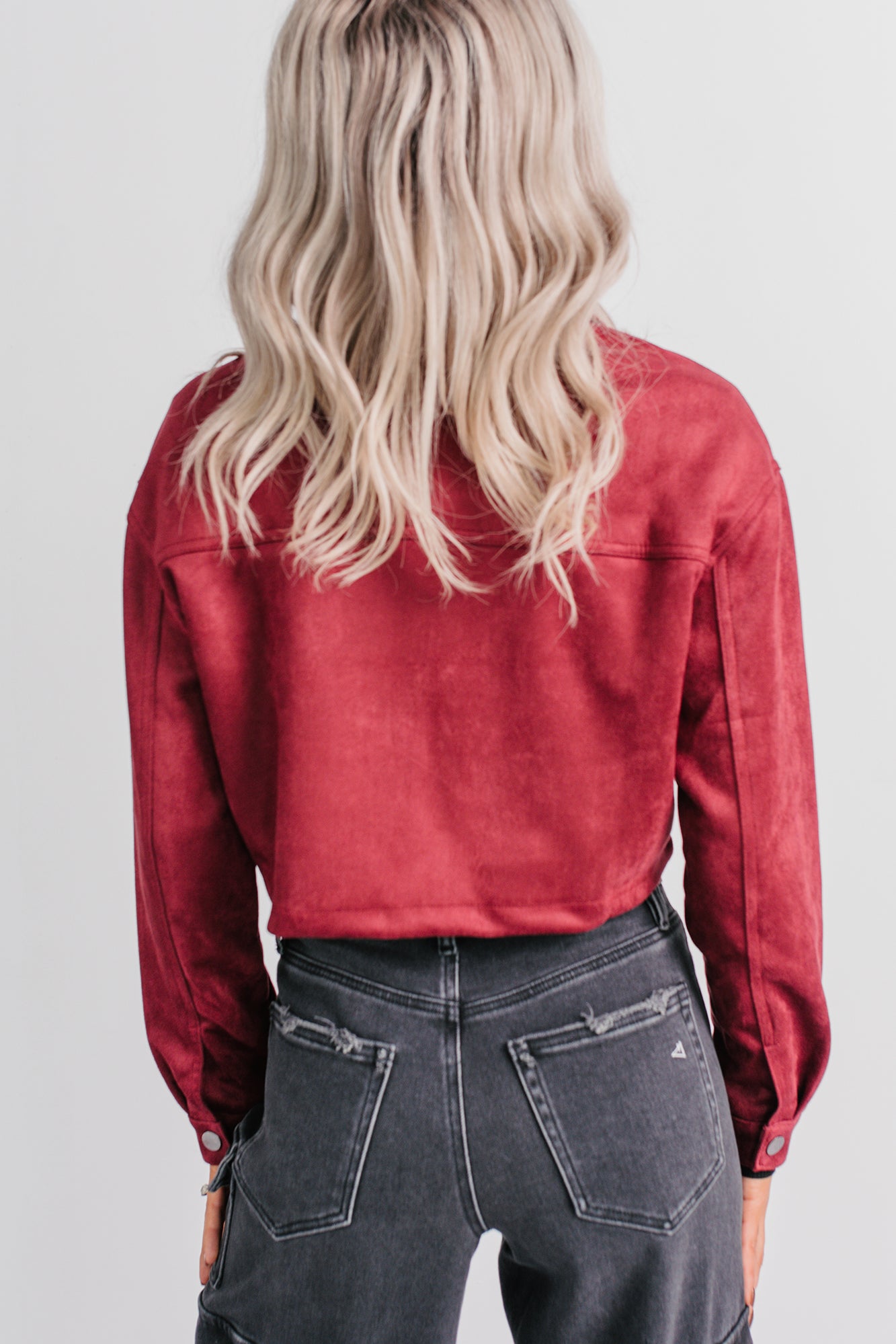 Stay Blushing Faux Suede Crop Jacket (Burgundy) - NanaMacs