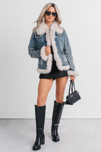 Easy Talker Faux Fur Trim Denim Coat (Denim Blue) - NanaMacs