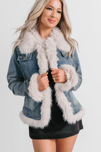 Easy Talker Faux Fur Trim Denim Coat (Denim Blue) - NanaMacs