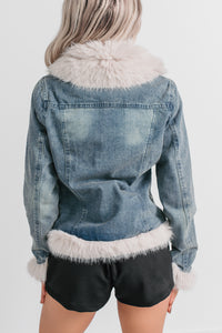 Easy Talker Faux Fur Trim Denim Coat (Denim Blue) - NanaMacs