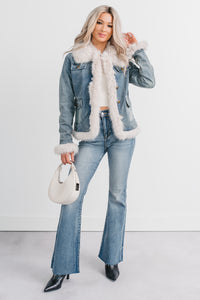 Easy Talker Faux Fur Trim Denim Coat (Denim Blue) - NanaMacs