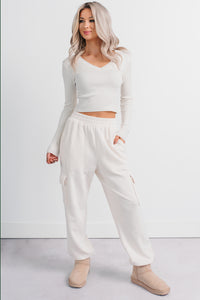 Practicing Patience Fleece Cargo Joggers (Ivory) - NanaMacs