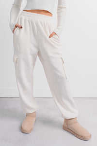 Practicing Patience Fleece Cargo Joggers (Ivory) - NanaMacs