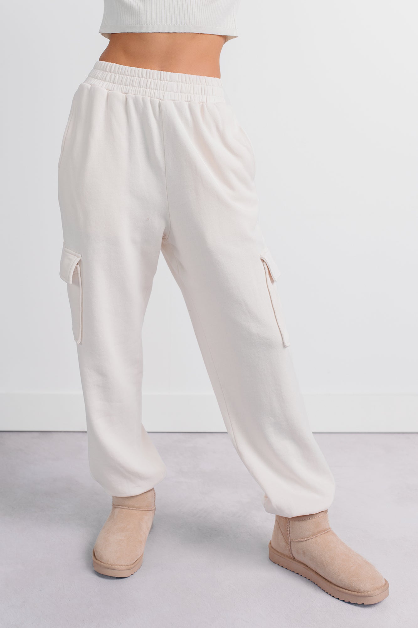 Practicing Patience Fleece Cargo Joggers (Ivory) - NanaMacs