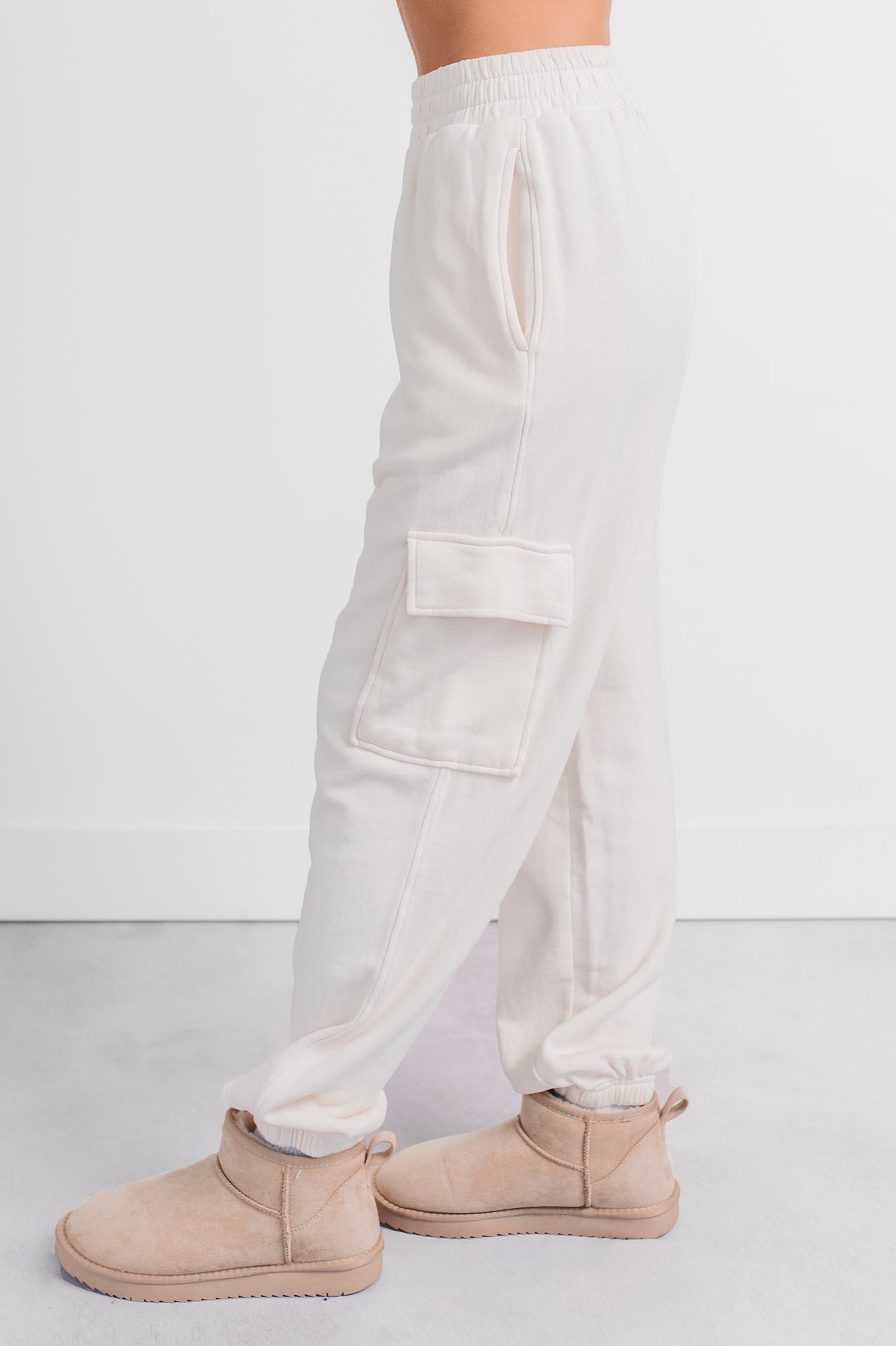 Practicing Patience Fleece Cargo Joggers (Ivory) - NanaMacs