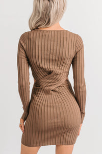 Pure Drama Cut-Out Ribbed Knit Mini Dress (Dark Mocha) - NanaMacs