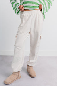 Practicing Patience Fleece Cargo Joggers (Ivory) - NanaMacs