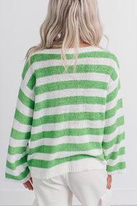 All Dressed Down Striped Knit POL Sweater (Green/Multi) - NanaMacs