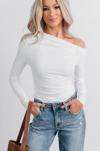 Be Right There Asymmetrical Long Sleeve Top (White) - NanaMacs