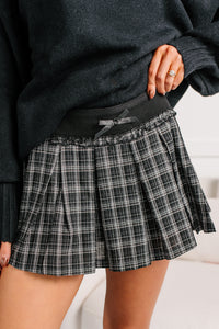 One To Watch Pleated Plaid Mini Skirt (Black/White) - NanaMacs