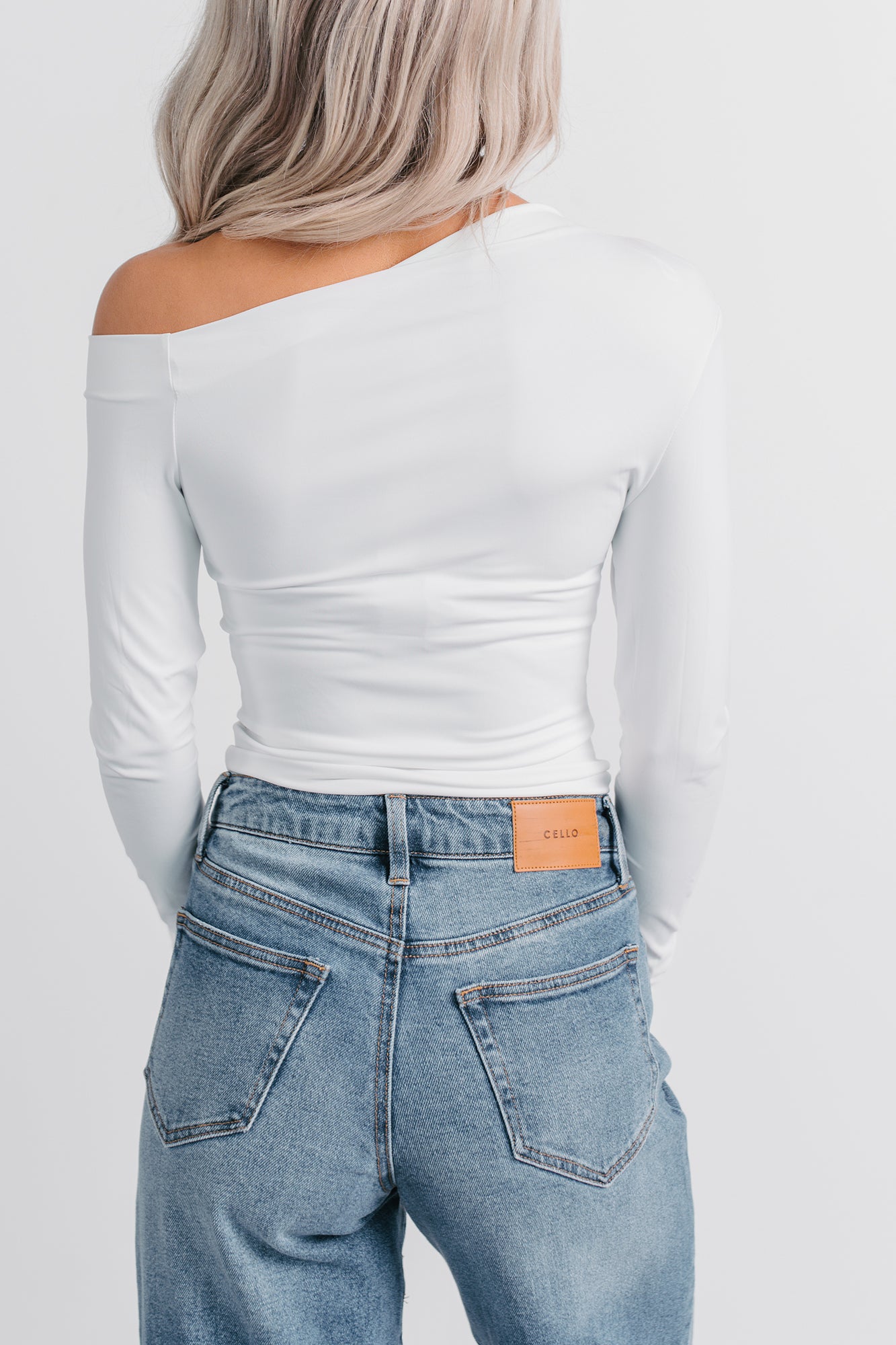 Be Right There Asymmetrical Long Sleeve Top (White) - NanaMacs