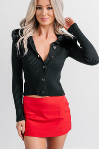 Luxe Ambition Fur Collar Knit Sweater (Black) - NanaMacs