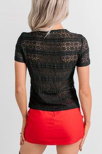 How It's Done Floral Lace Short Sleeve Top (Black) - NanaMacs