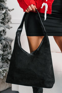 Plain Spoken Faux Suede Leather Trim Bag (Black) - NanaMacs