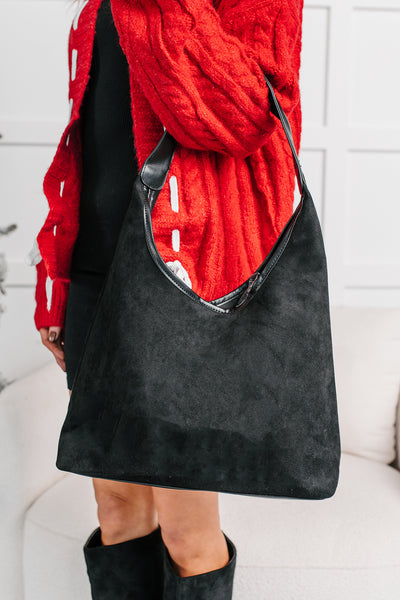 Plain Spoken Faux Suede Leather Trim Bag (Black) - NanaMacs