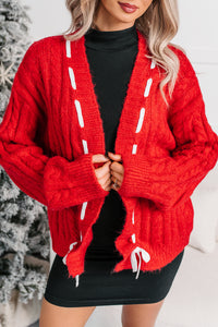 Gilded Cheer Cable Knit Detailed Sweater (Red) - NanaMacs
