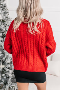 Gilded Cheer Cable Knit Detailed Sweater (Red) - NanaMacs