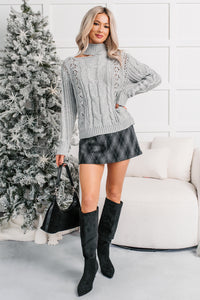 Reasonable Doubts Mock Neck Cable Knit Sweater (Heather Grey) - NanaMacs