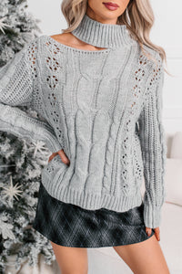 Reasonable Doubts Mock Neck Cable Knit Sweater (Heather Grey) - NanaMacs