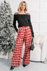 Festive Fun Plaid Wide Leg Pants (Red/Multi) - NanaMacs