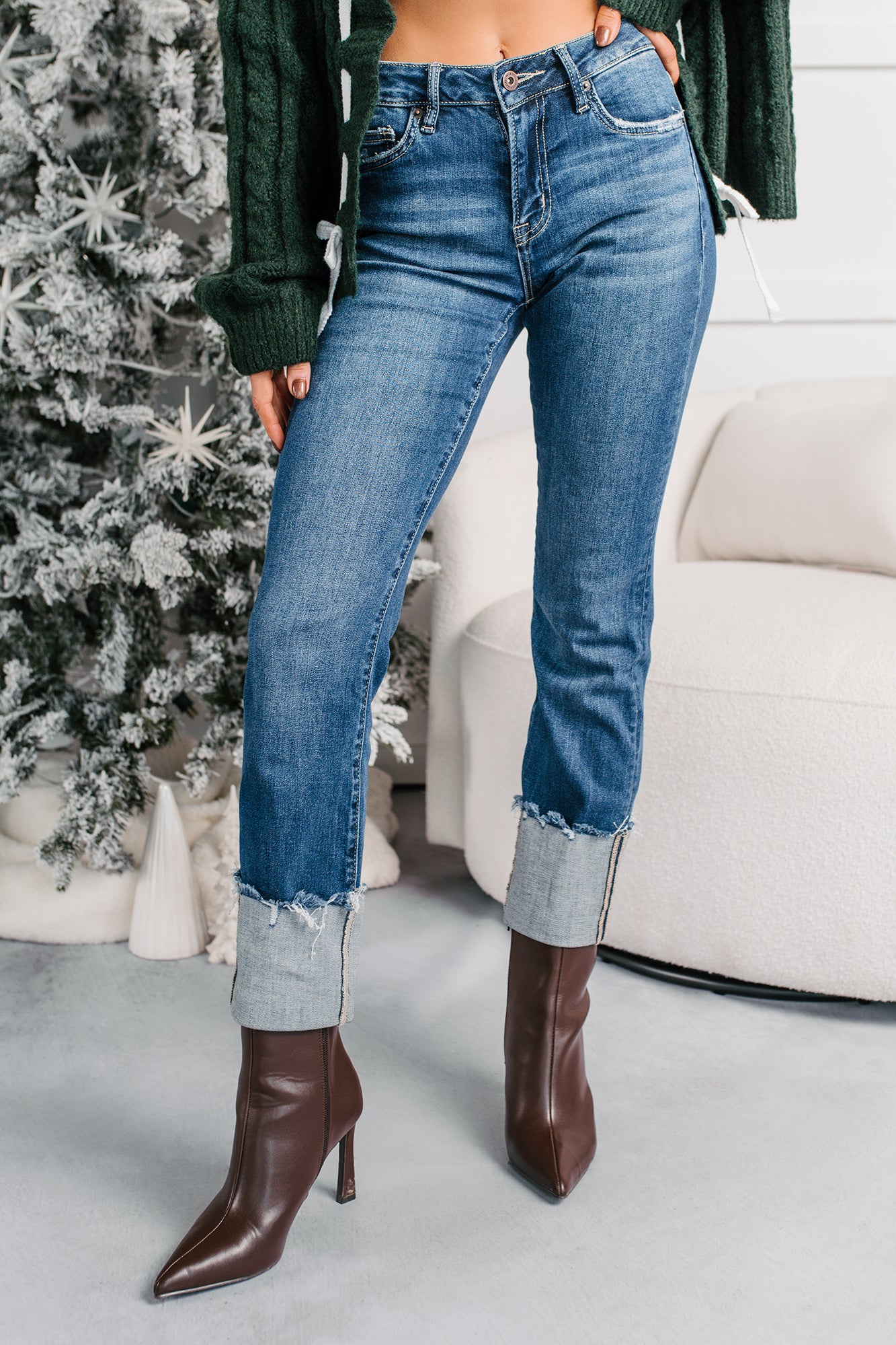 Ava Straight Leg Cuffed Mica Denim Jeans (Dark) - NanaMacs