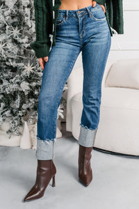 Ava Straight Leg Cuffed Mica Denim Jeans (Dark) - NanaMacs