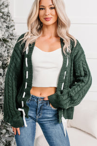 Gilded Cheer Cable Knit Detailed Sweater (Hunter Green)