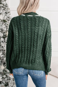Gilded Cheer Cable Knit Detailed Sweater (Hunter Green)